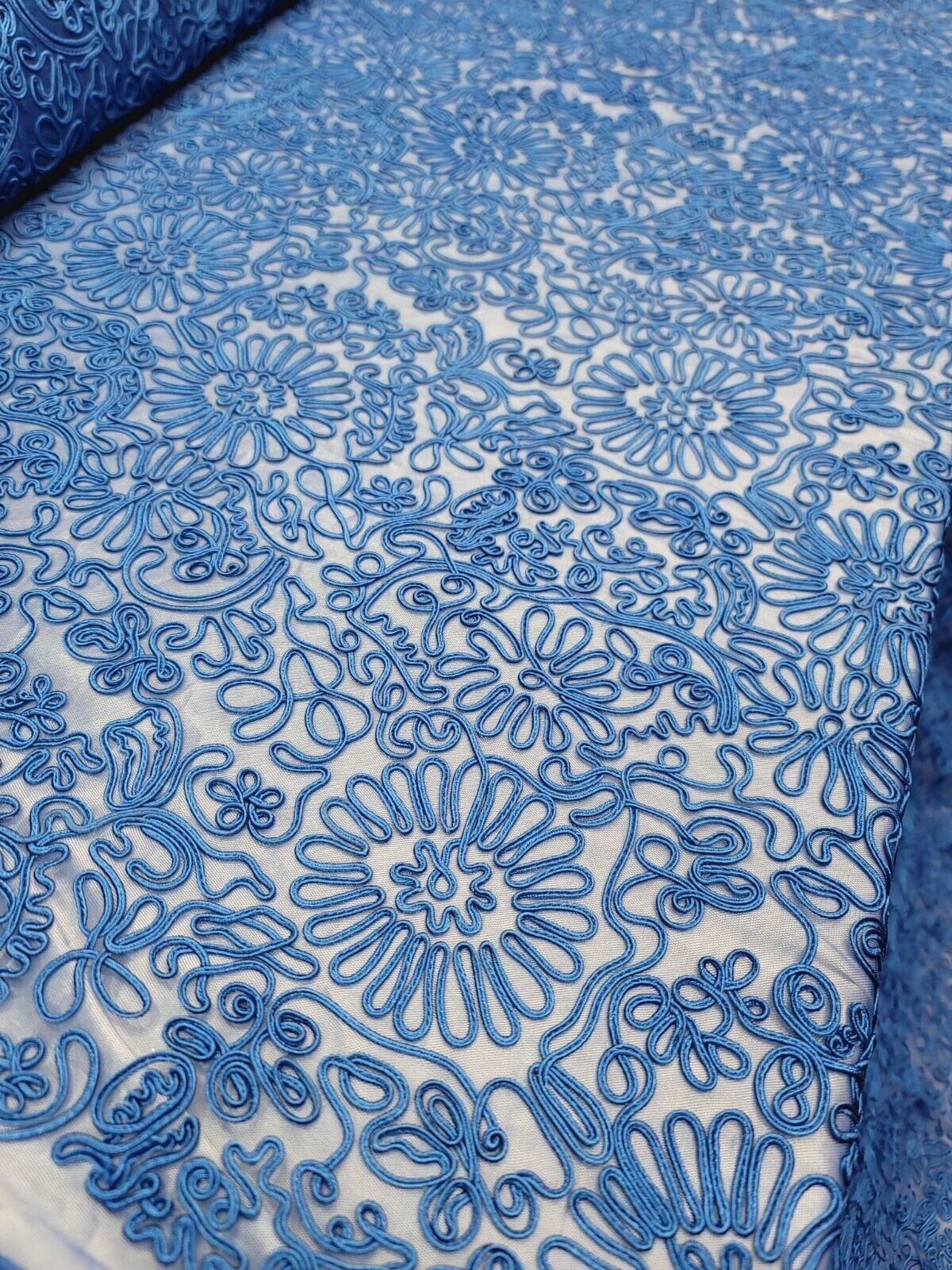 Royal Blue Embroidered Lace Fabric