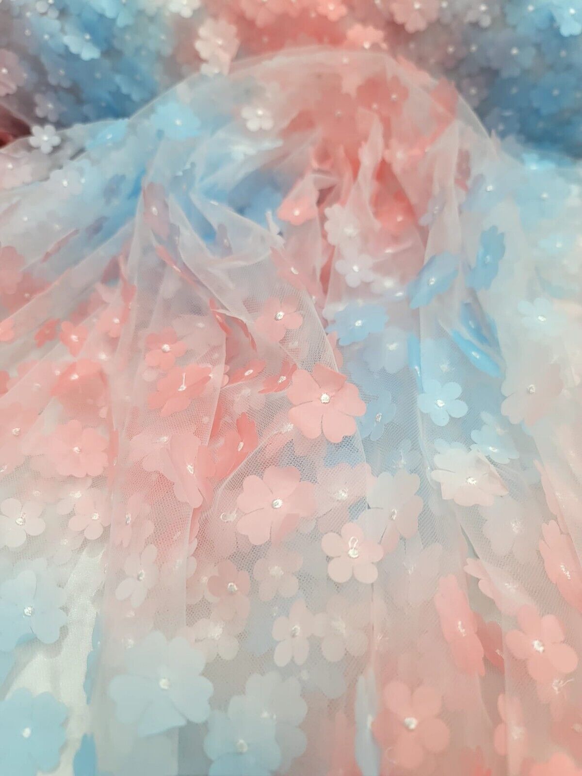 3D Floral Lace Multicolor Coral Blue