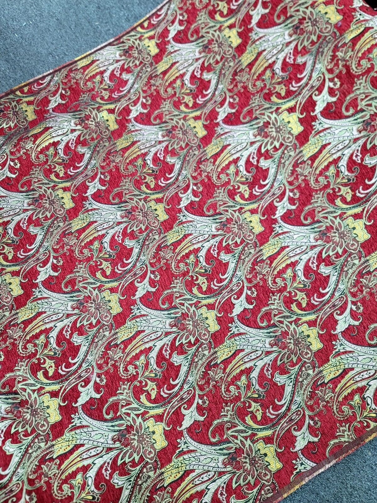 Red Gold Floral Damask Brocade Fabric