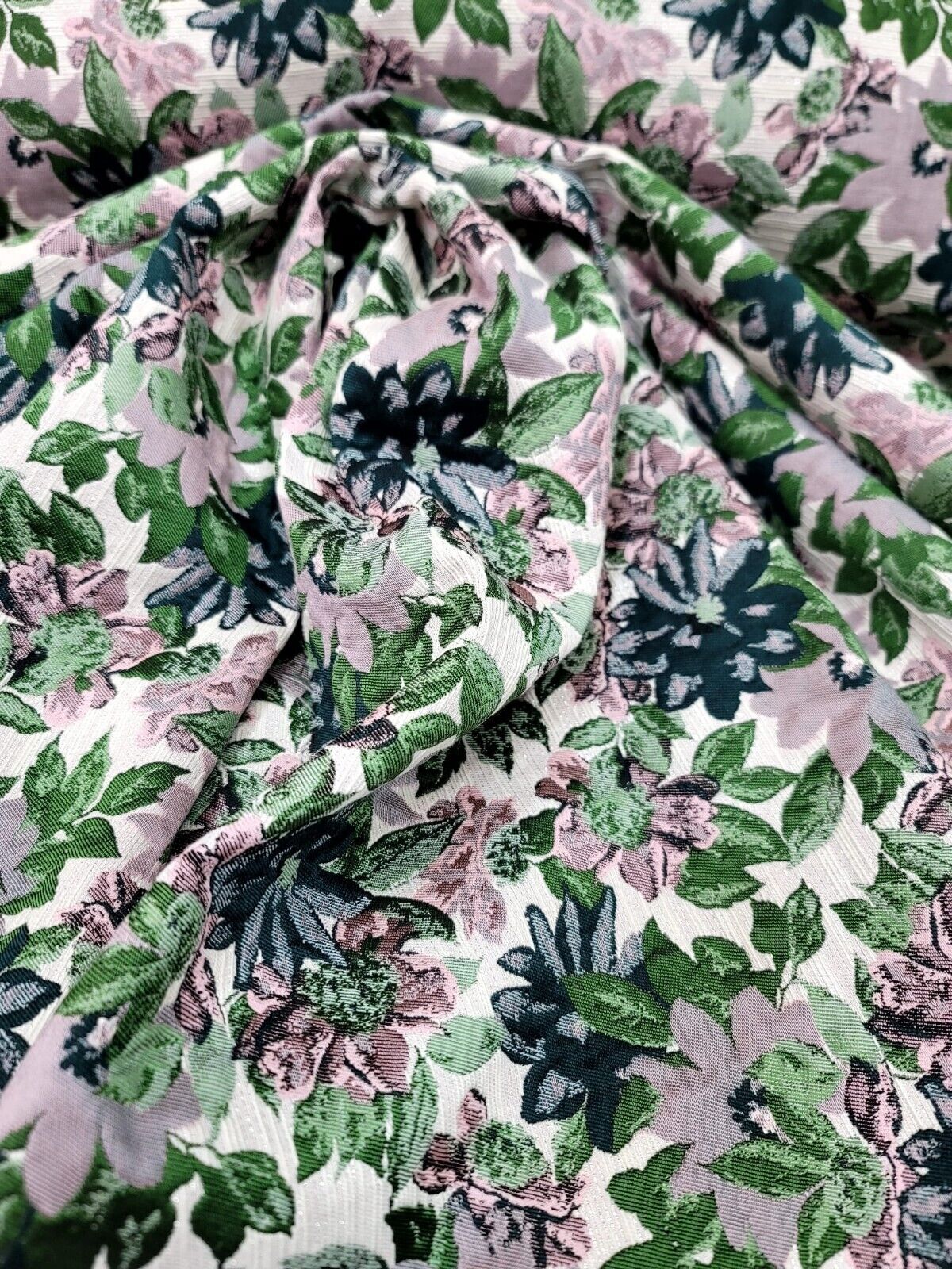 Brocade Jacquard Floral Chenille Fabric Mauve Green