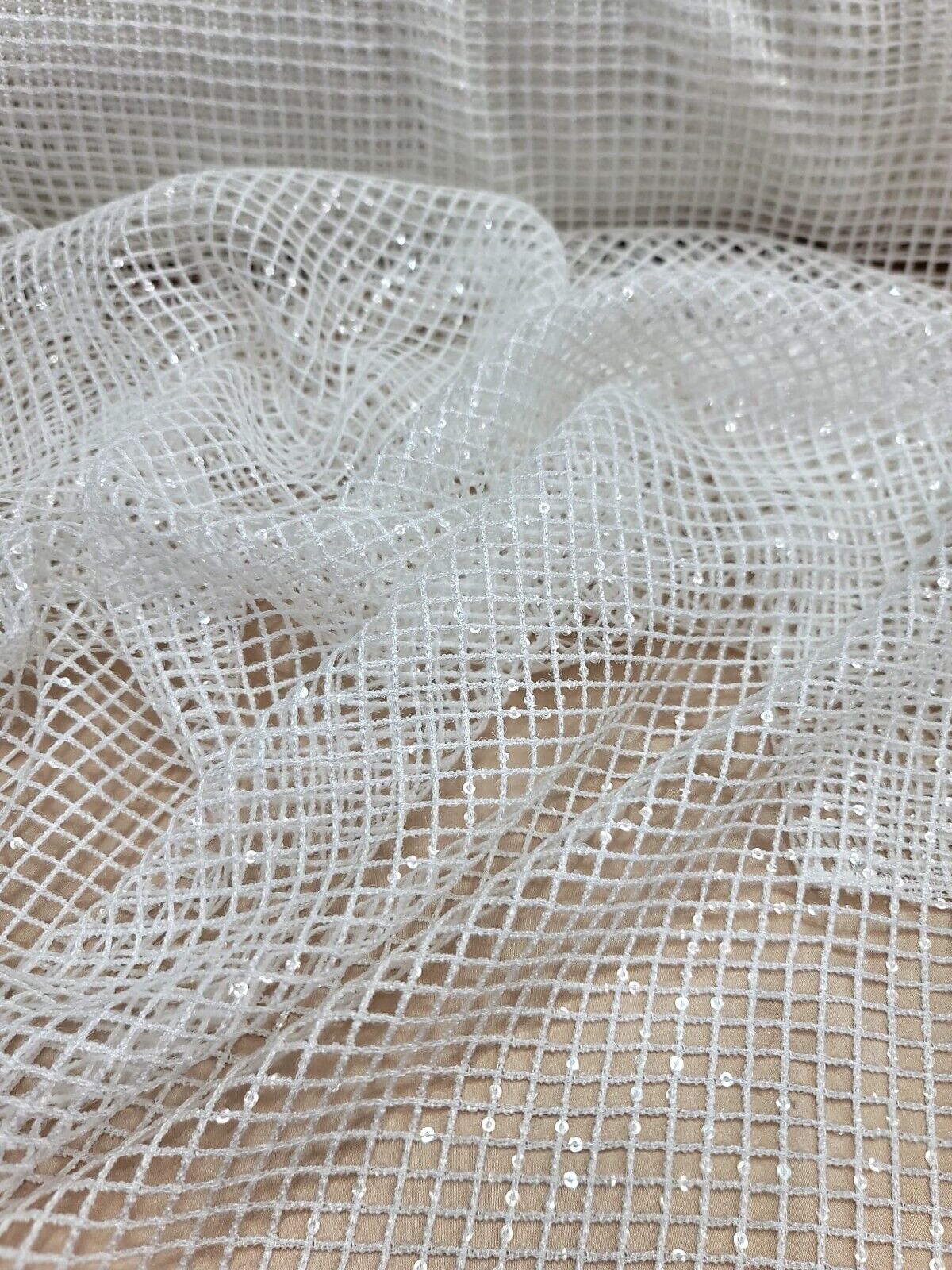 Sequin Fishnet Fabric Off White