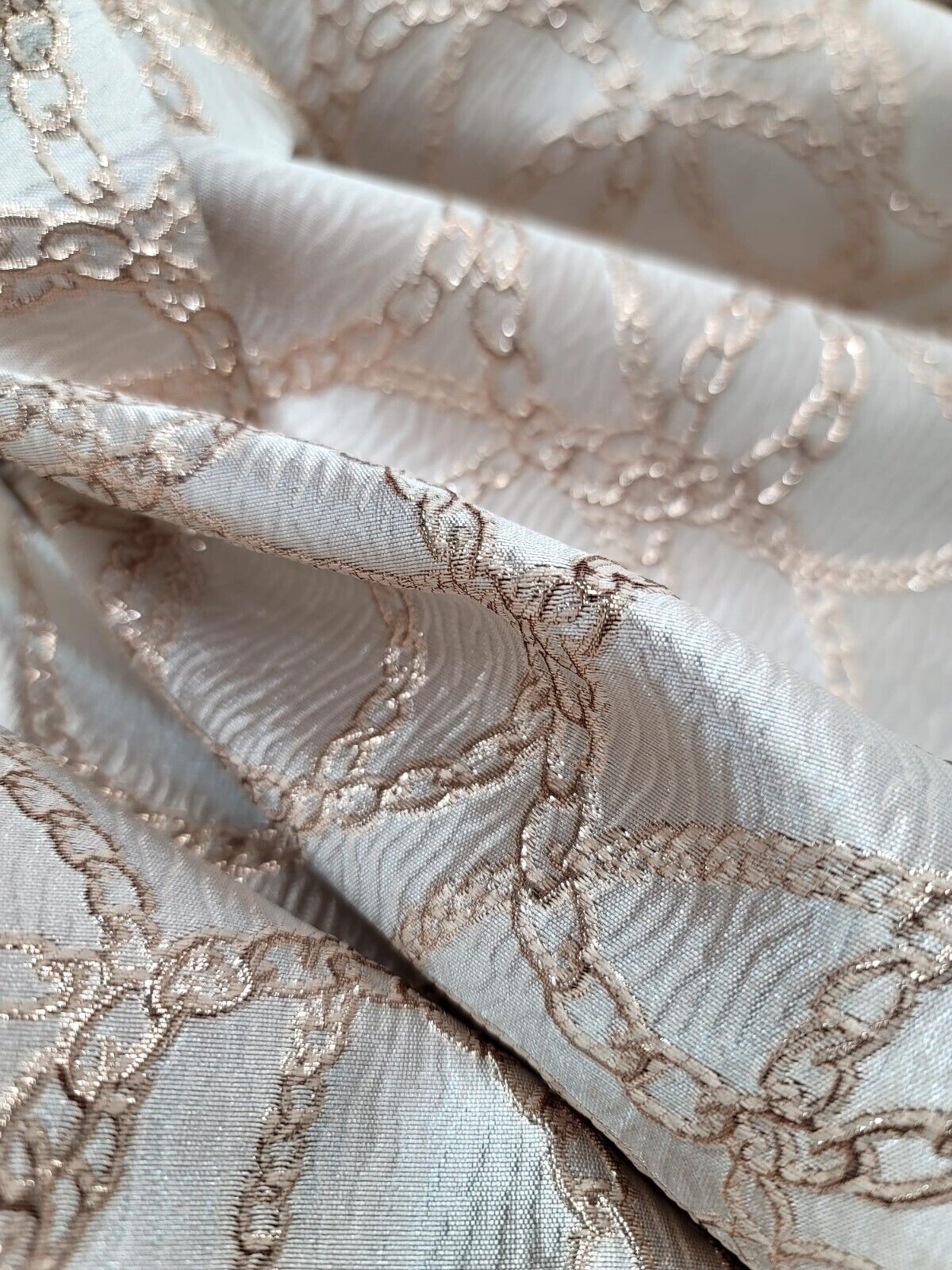 Brocade Jacquard Fabric Gold Metallic Chain Geometric Pattern