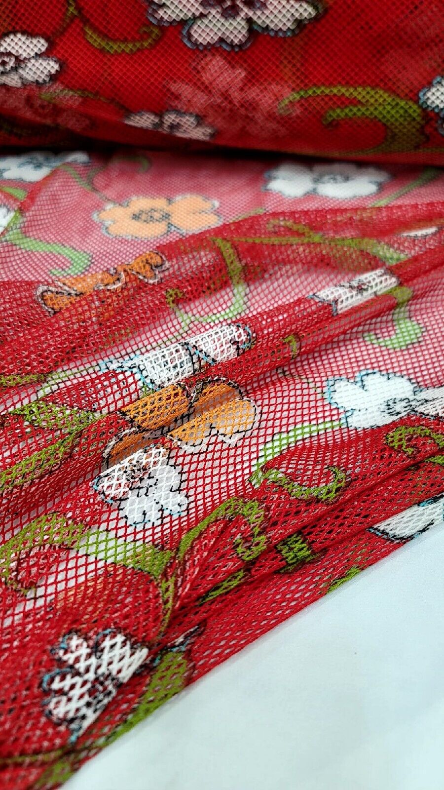 Fish Net Floral Fabric Red