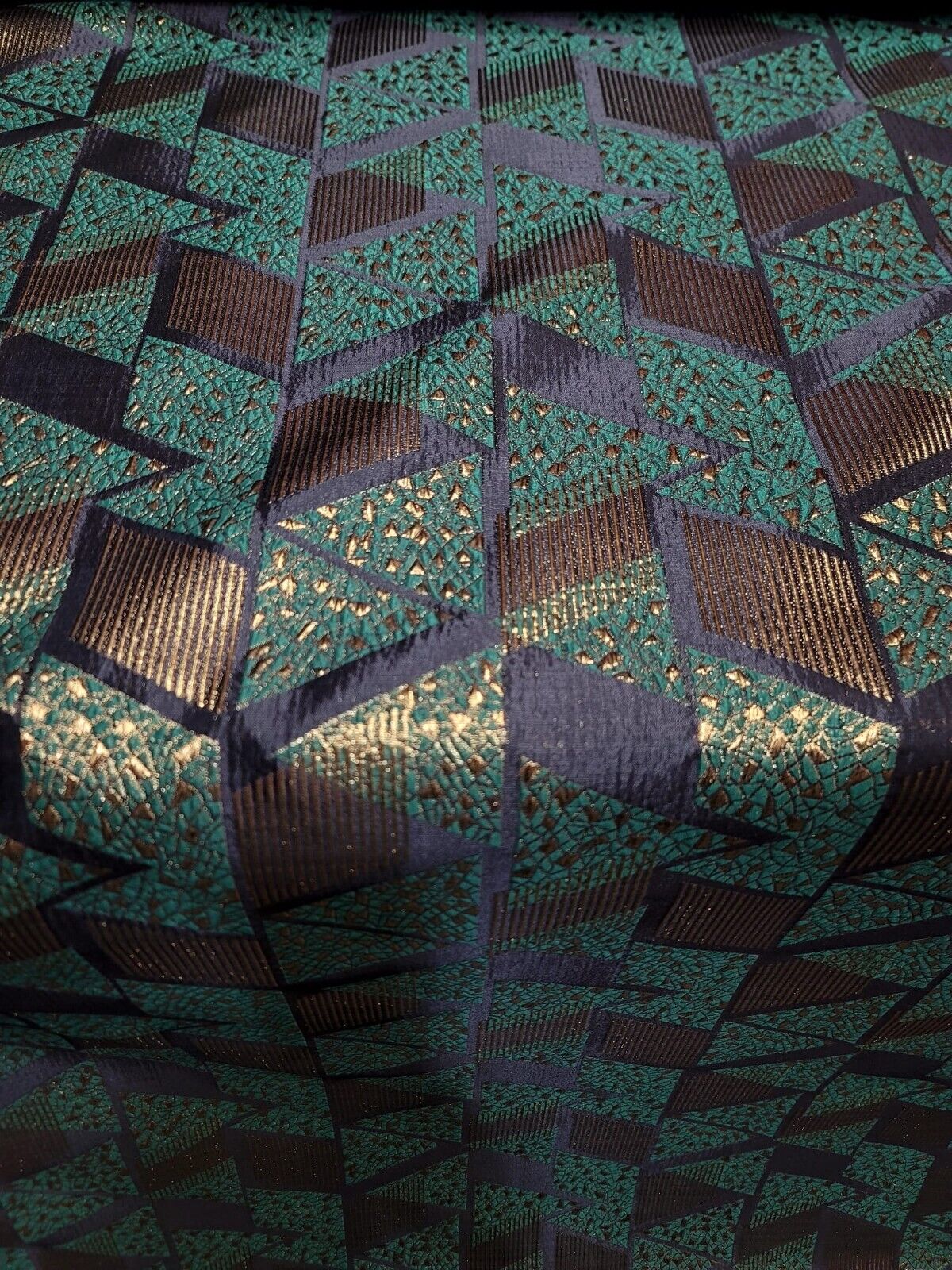 Brocade Jacquard Metallic Geometric Green Gold