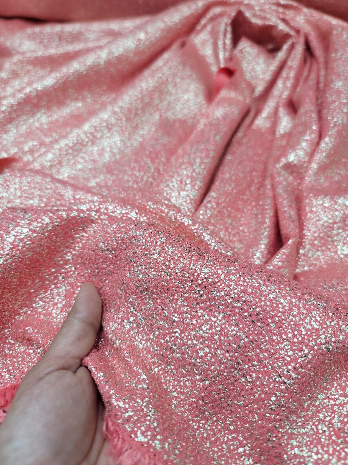 Stretch Spandex Fabric Vibrant Coral Gold Shimmer