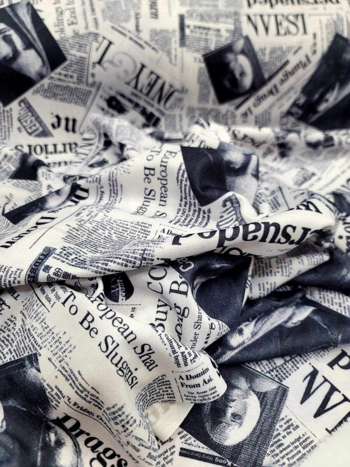 Cotton Newspaper Print Fabric Black and White