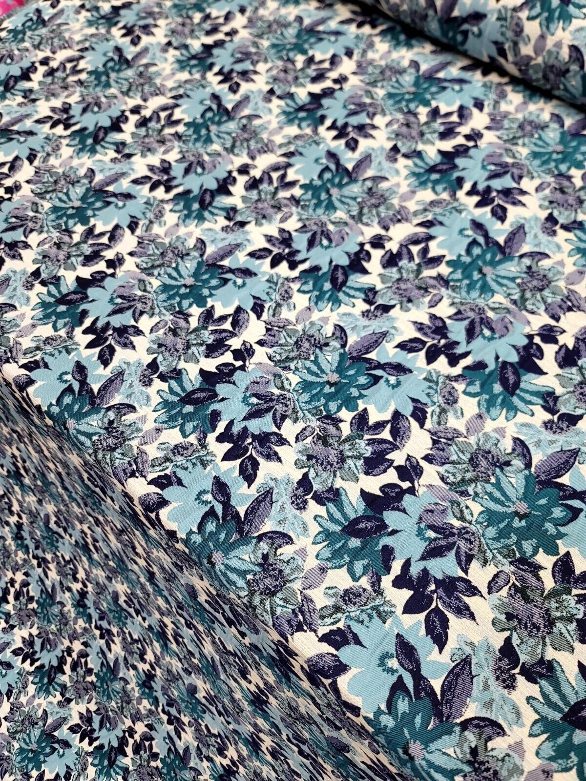 Brocade Jacquard Floral Fabric Purple Blue