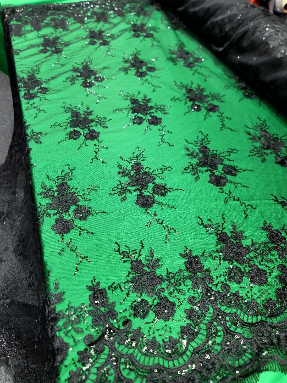 Black Embroidered Sequin Lace Fabric