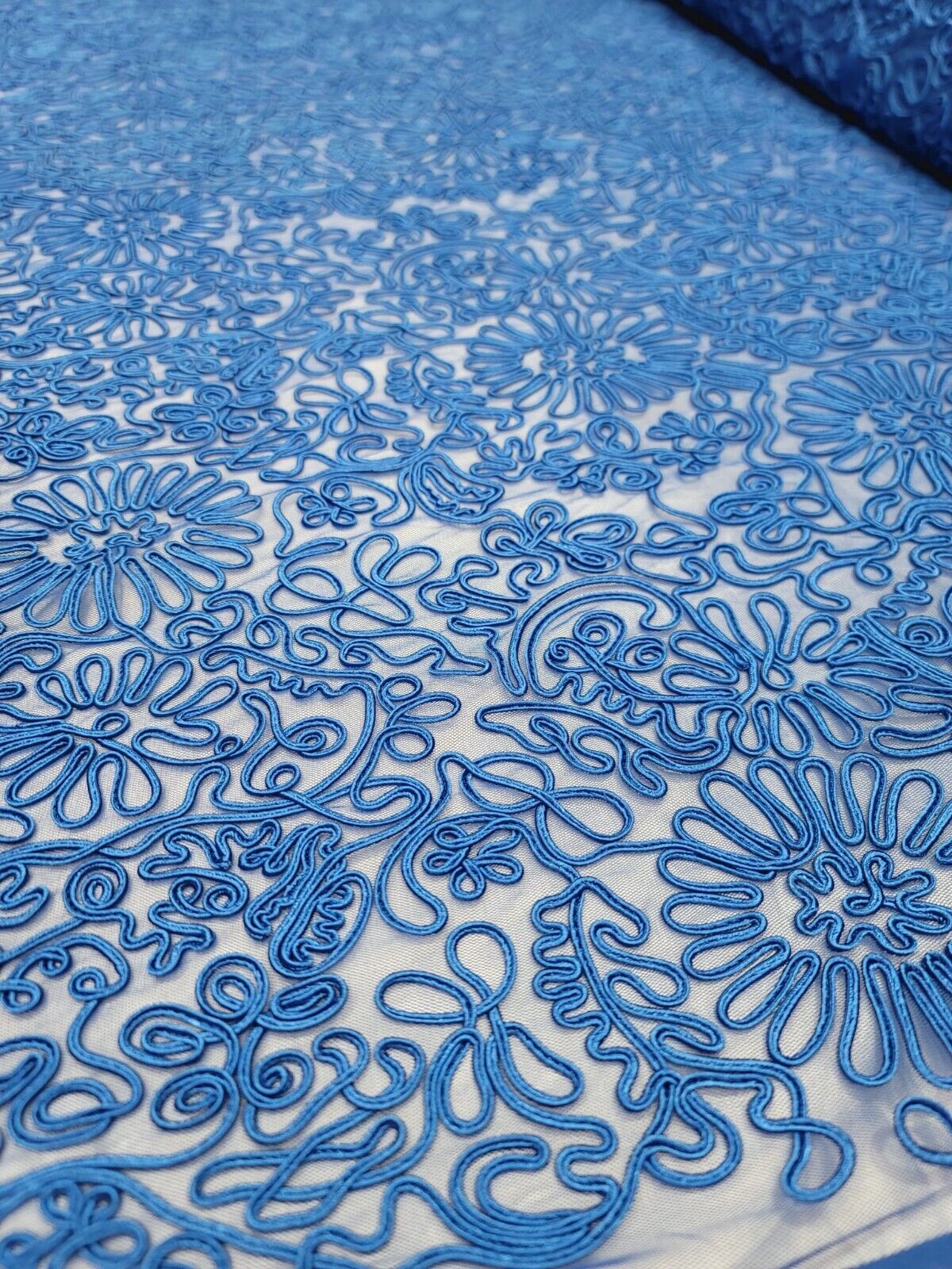 Royal Blue Embroidered Lace Fabric