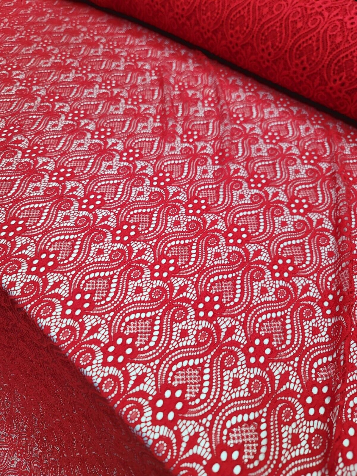 Red Mesh Lace Fabric