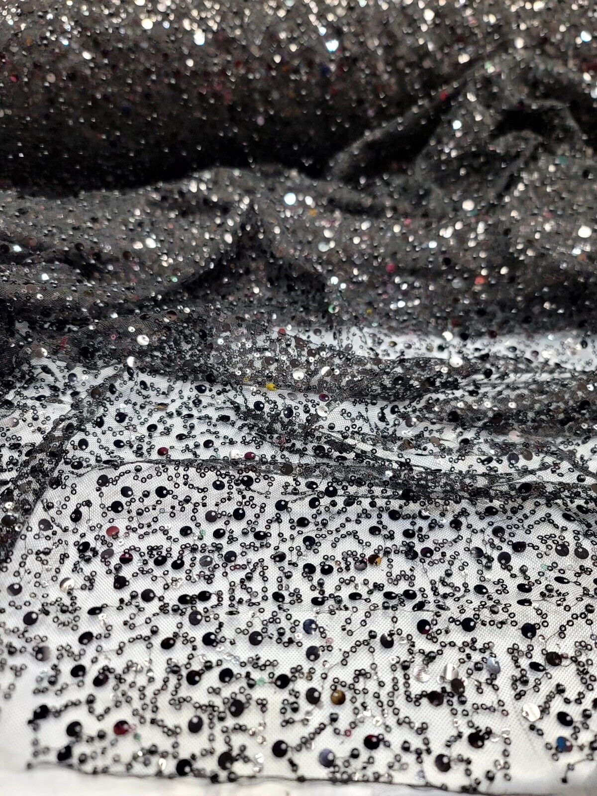 Black Beaded Lace Fabric