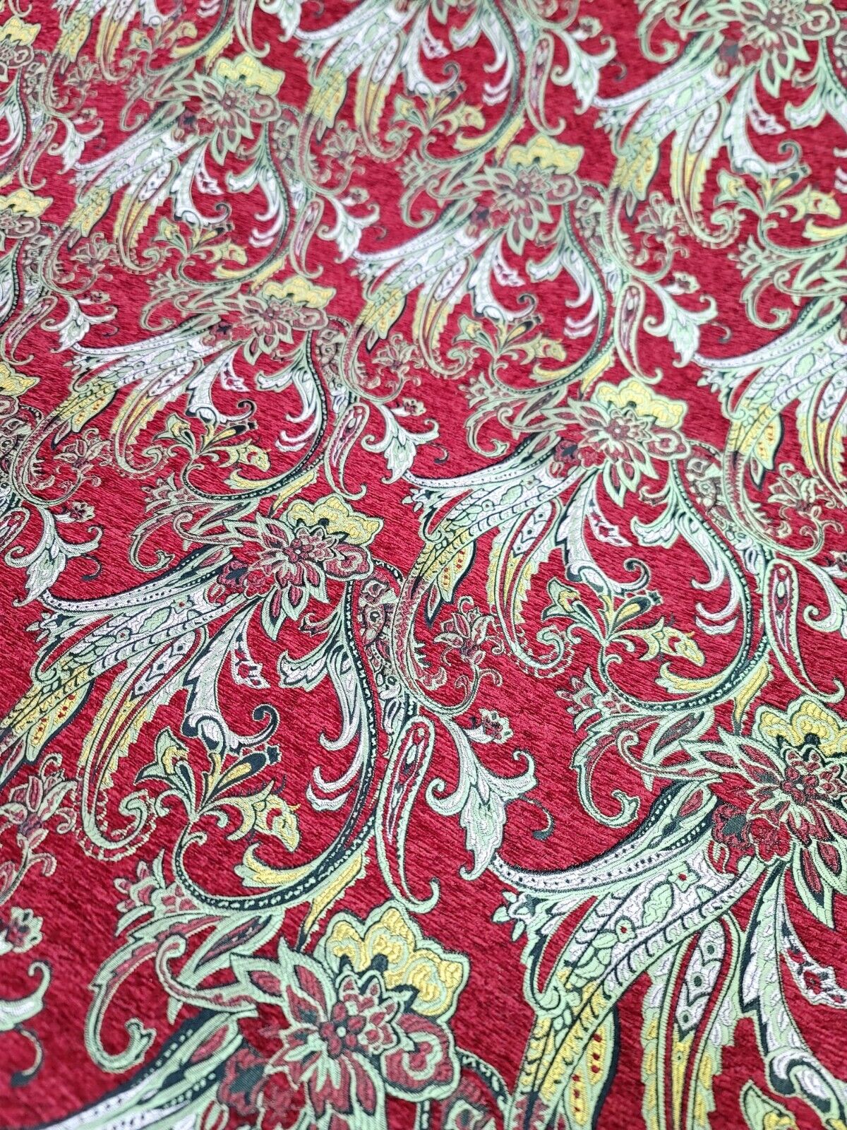Red Gold Floral Damask Brocade Fabric