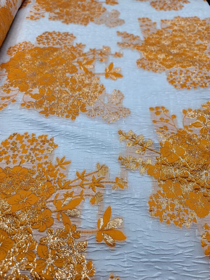 Brocade Jacquard Floral Orange Gold