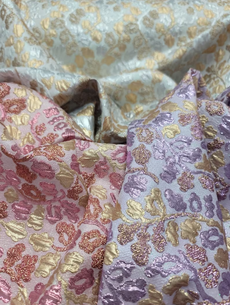 Metallic Silver Brocade Jacquard Floral Fabric