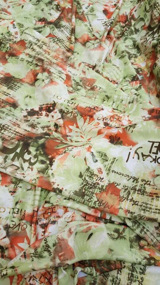 Stretch Spandex Floral Fabric Green Orange