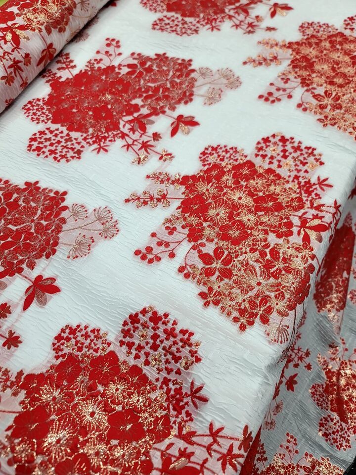 Brocade Jacquard Floral Metallic Red Gold