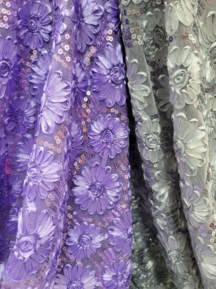 Sequined Lace Embroidery Fabric Lavender