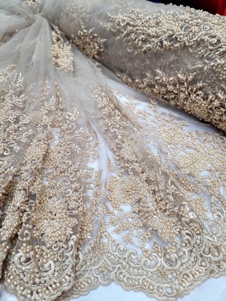 Beaded Embroidered Bridal Lace Champagne