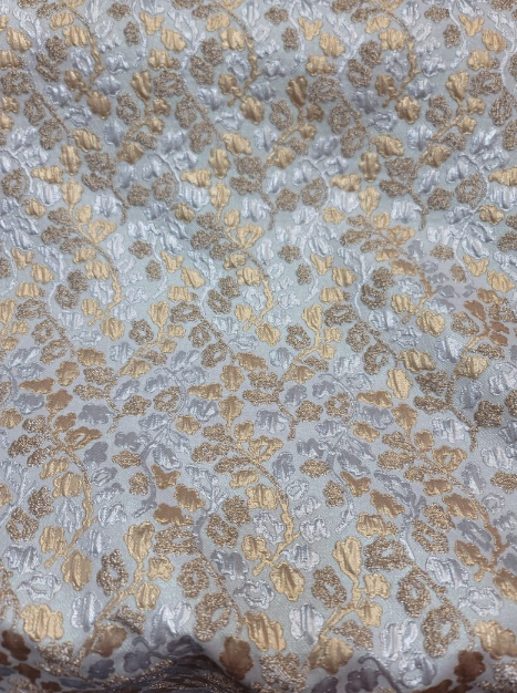 Metallic Silver Brocade Jacquard Floral Fabric