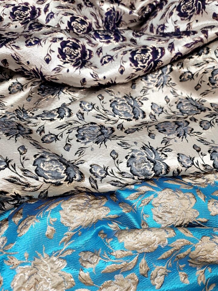 Brocade Jacquard Floral Fabric Gray Black Beige