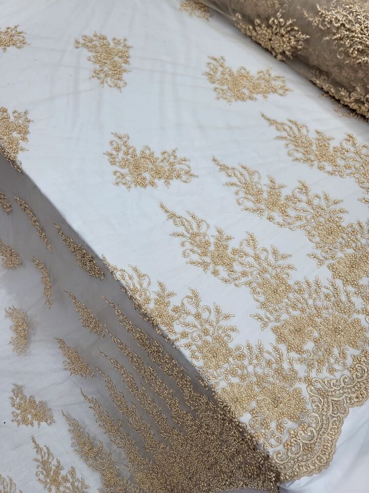 Beaded Embroidered Bridal Lace Champagne