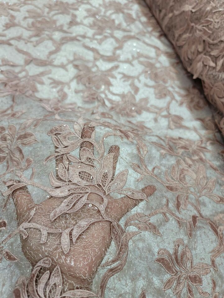 Embroidered Lace Guipure Mesh Dusty Rose