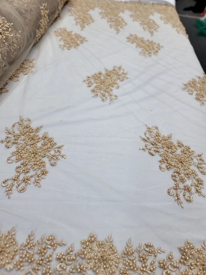 Beaded Embroidered Bridal Lace Champagne