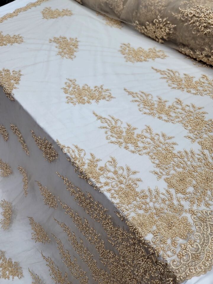 Beaded Embroidered Bridal Lace Champagne