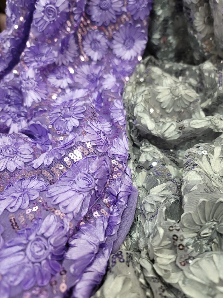 Sequined Lace Embroidery Fabric Lavender