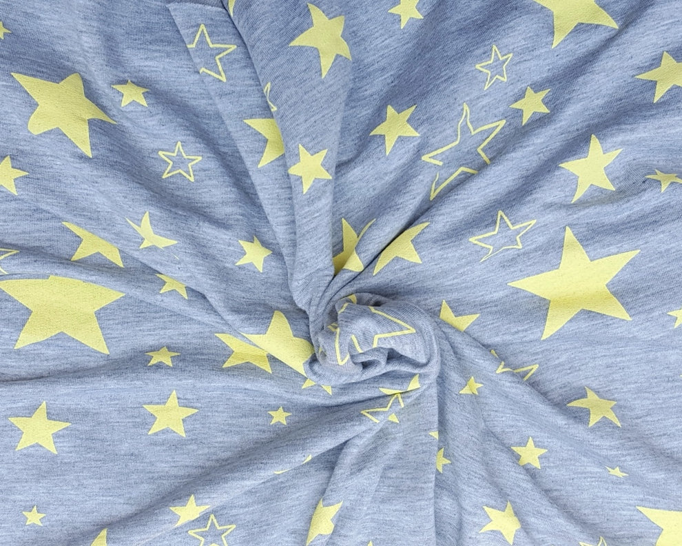 1 Yard Yellow Star Heather Gray French Terry Fabric For Loungewear Hoodies Babywear Pajamas Crafts Sewing