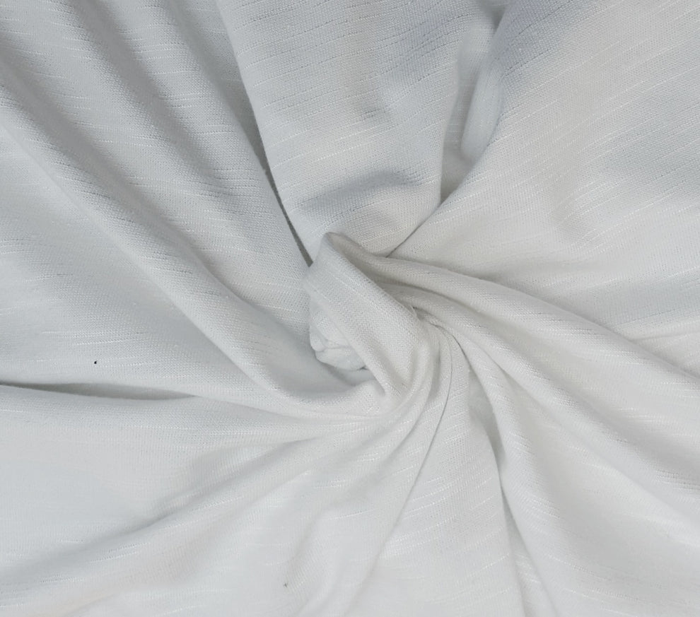 1 Yard White Slub Cotton Blend French Terry Fabric Soft Comfortable Midweight Knit