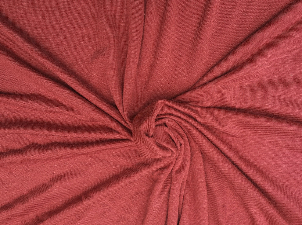 1 Yard Rustic Red Linen Blend Jersey Fabric Pre Washed Soft Stretchy Material