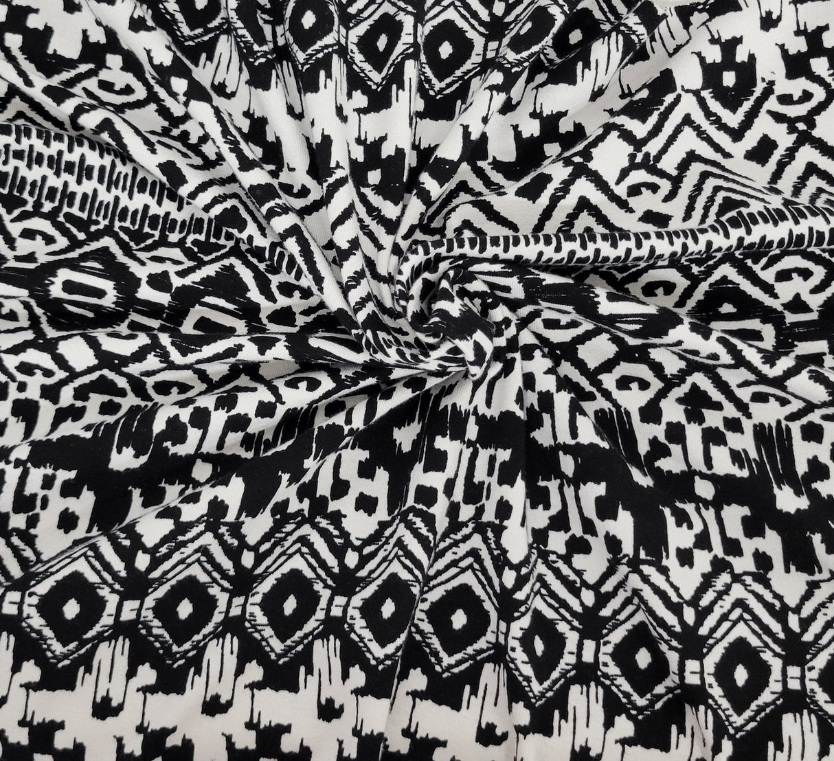 Cotton Lycra Tribal Print Black White
