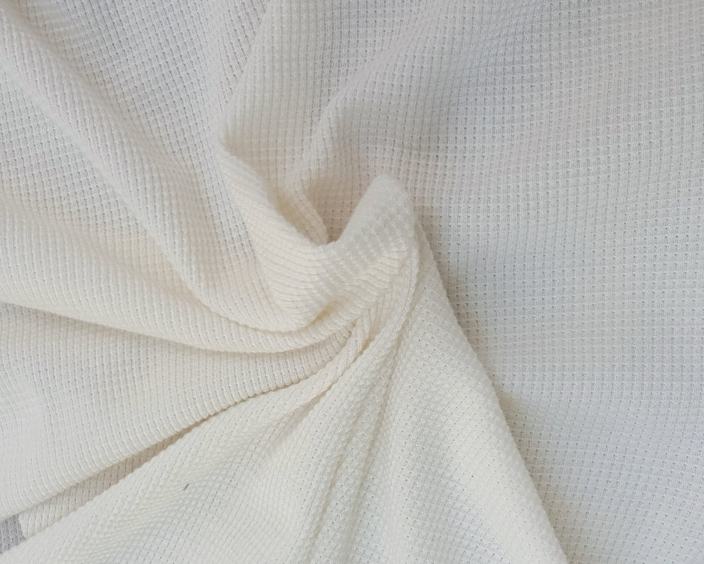 1 Yard Ivory PFD Modal Cotton Thermal Knit Fabric Pre Washed Soft Warm Material