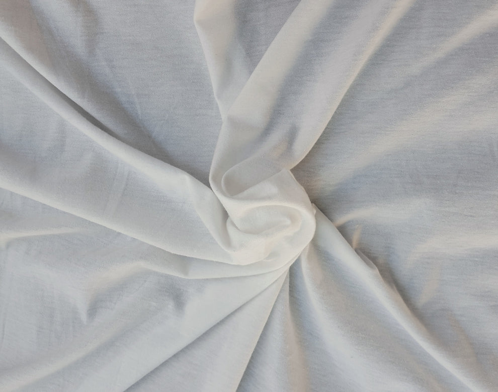 1 Yard Non Optic White Cotton Blend Jersey Fabric Lightweight Soft Knit, Ideal for T Shirts, Baby Clothes & Casualwear