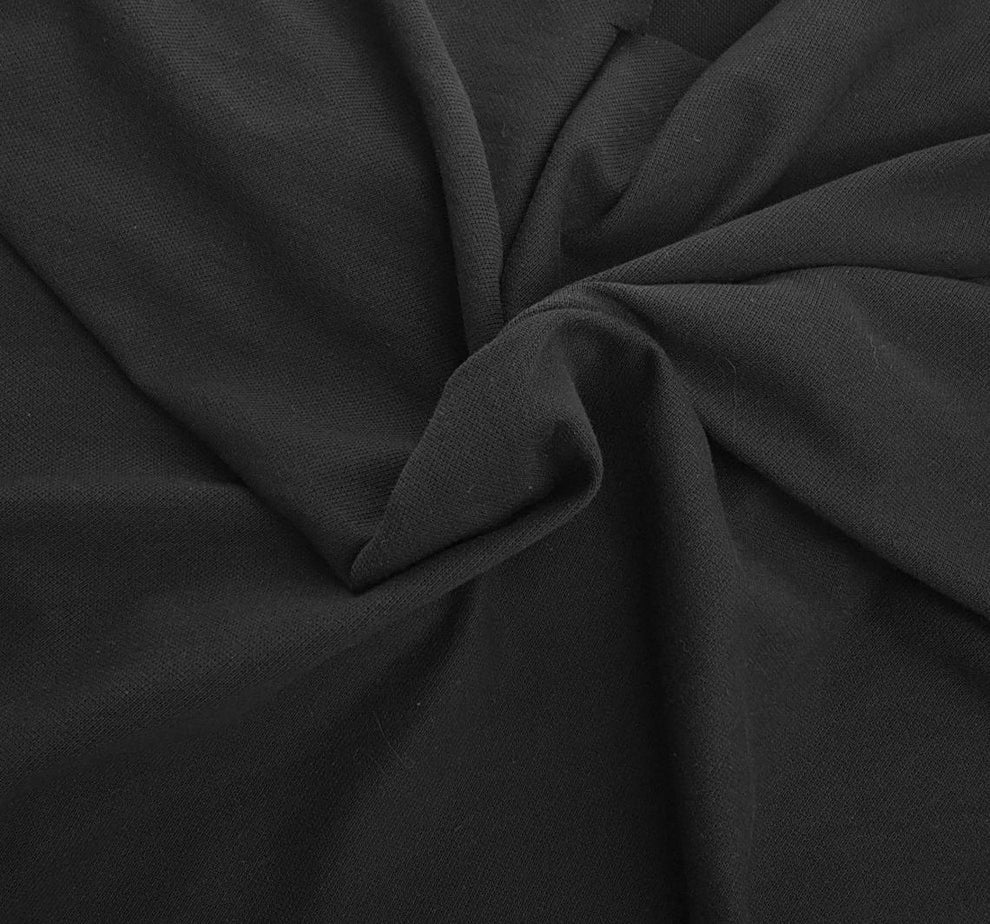 1 Yard Black Combed Cotton Pique Fabric Durable Textured Knit Material For Polo Shirts And Apparel