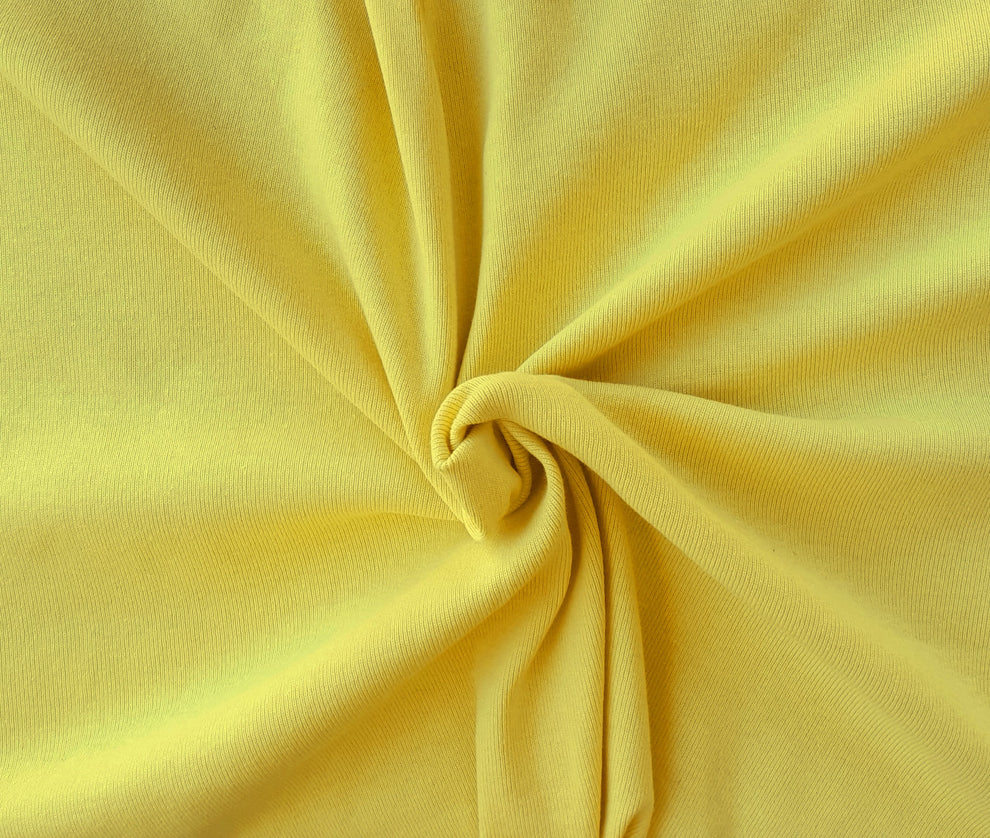 1 Yard Sunshine Yellow Recycled Cotton Poly 1x1 Rib Knit Sustainable Stretch Sweatshirt Fabric