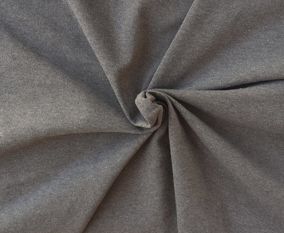1 Yard Gray Stretch Cotton Poly Jersey Material for Fitted Tops, Dresses, and Activewear