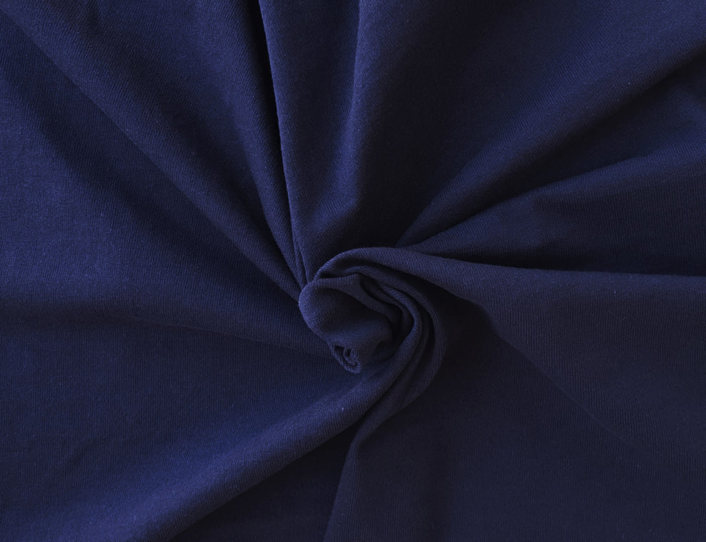 1 Yard Navy Recycled Cotton Poly Jersey Knit Fabric Soft Lightweight Eco Friendly Stretch Material