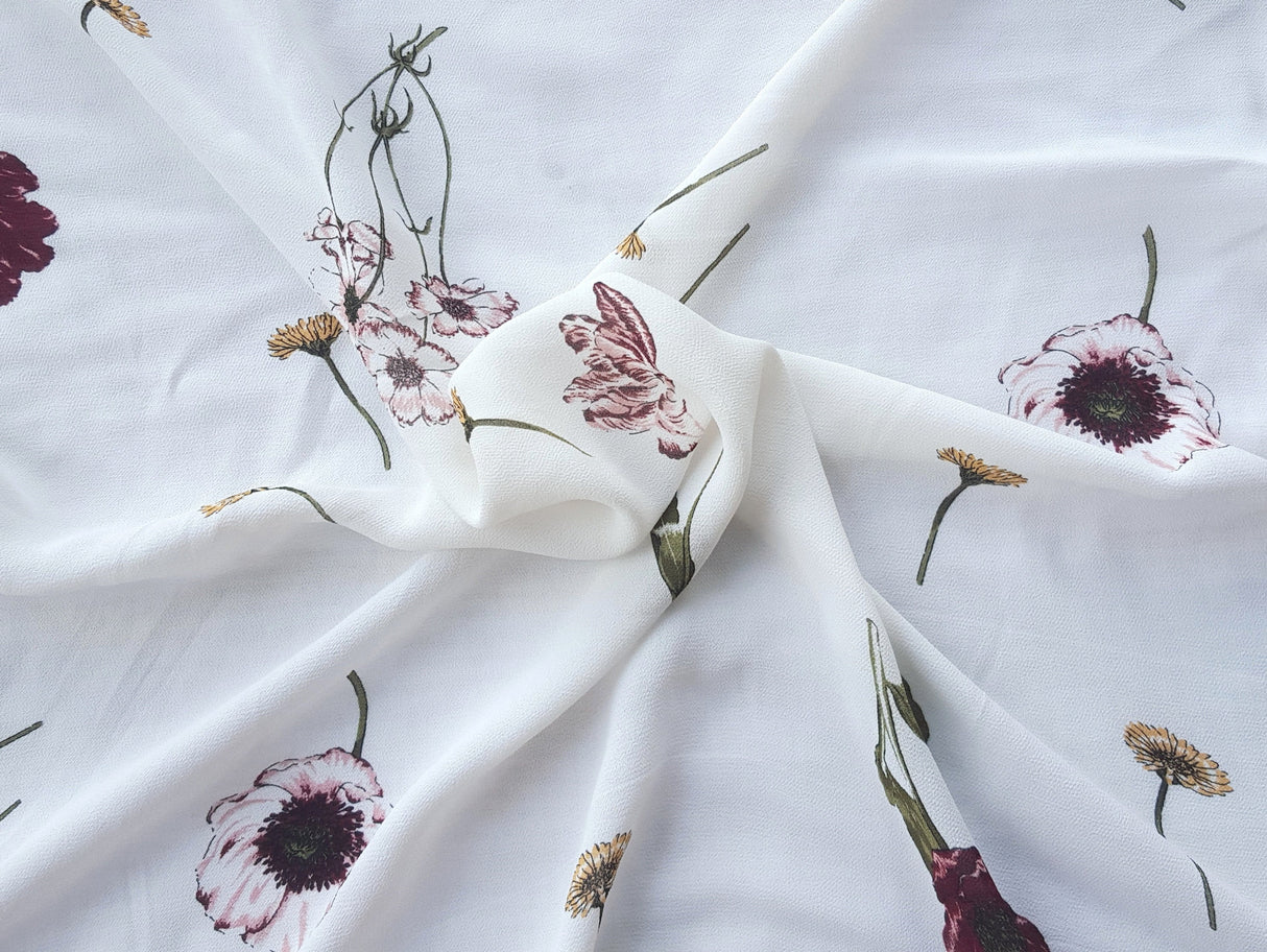 Rayon Crepe White Floral Print