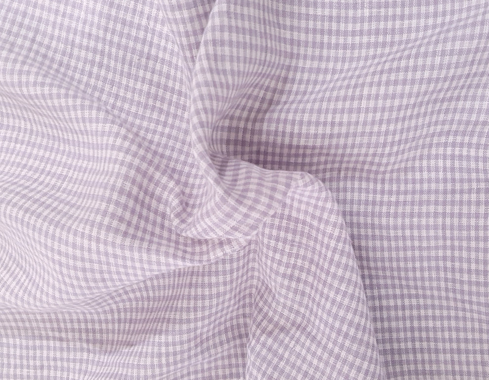 1 Yard Lavender & White Small Gingham Woven Linen Fabric for Apparel & Crafts