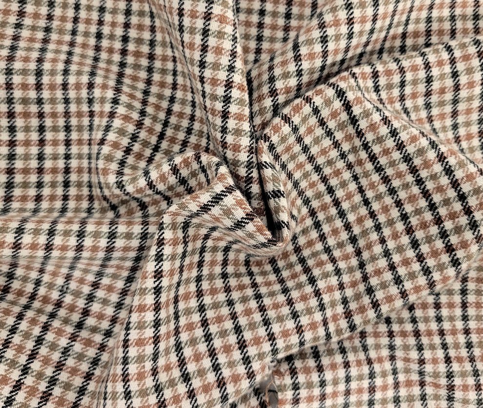 1 Yard Black Olive Brown Yarn Dye Linen Cotton Gingham Fabric for Dresses, Shirts, Decor