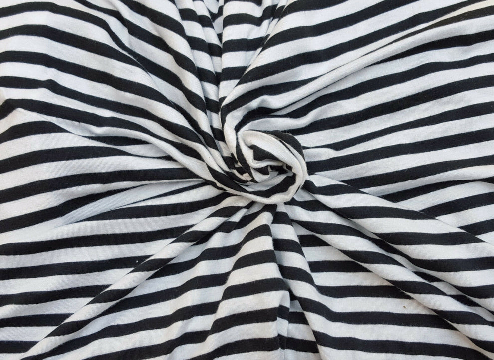 1 Yard Black & White 1/4" Stripes Modal Spandex Jersey Fabric Soft Stretch Knit Lightweight