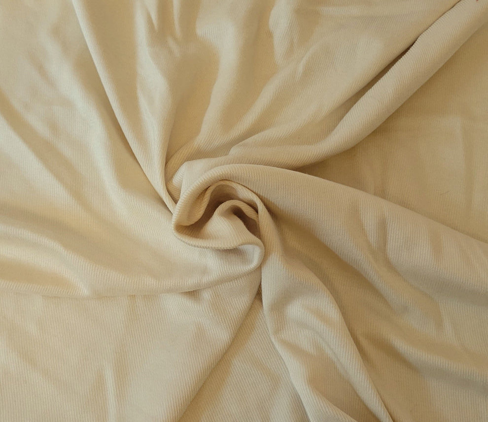 1 Yard Cream Cotton Rayon 1x1 Rib Knit Fabric Stretchy Soft Cuff Material