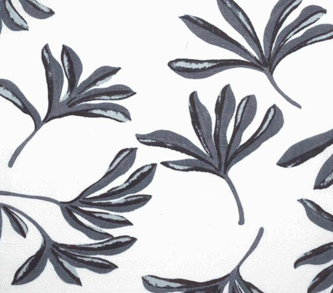Linen White Gray Leaves Print Fabric