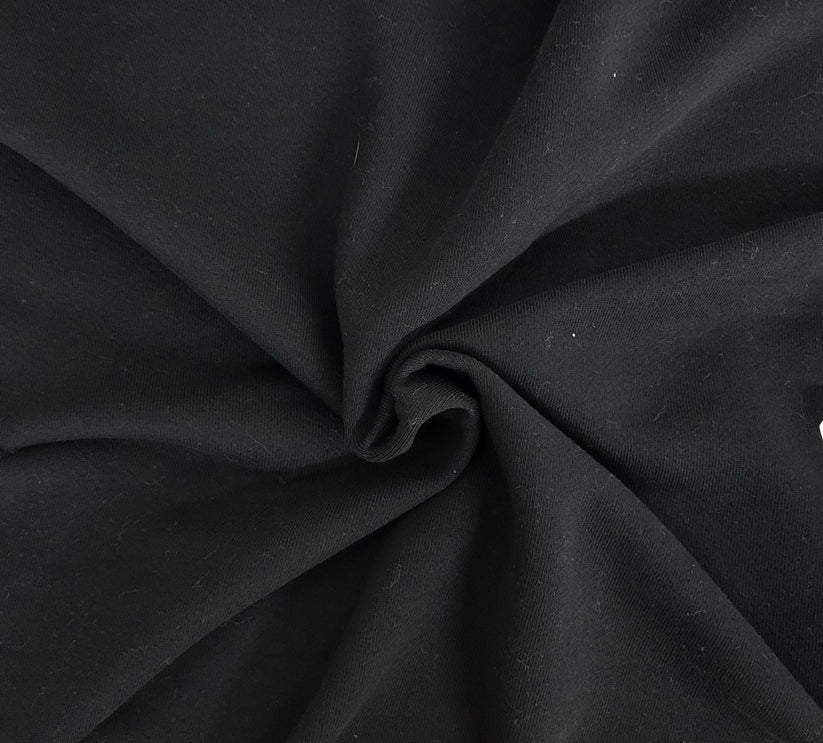 1 Yard Black Cotton Fleece Knit Fabric Heavyweight Soft Cozy Durable