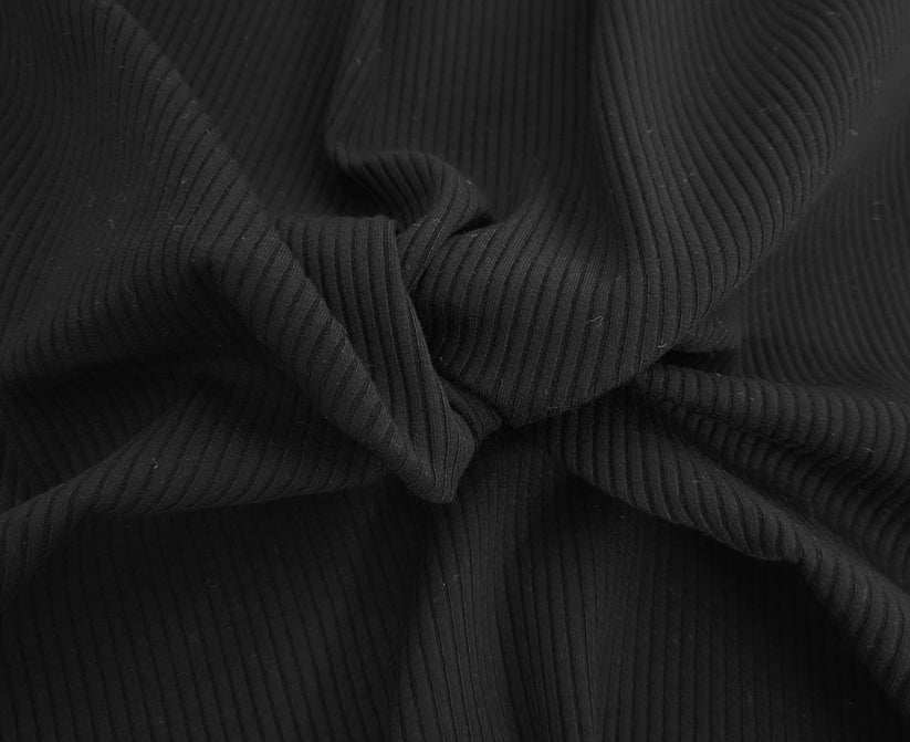 1 Yard Black Rayon Spandex 4x2 Rib Knit Fabric Heavyweight Stretch Material For Activewear