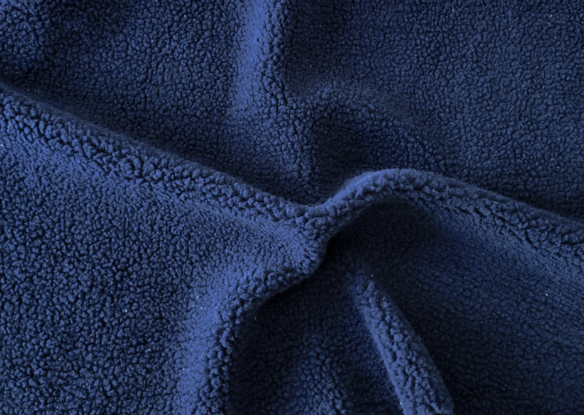 1 Yard Navy Sherpa Fleece Knit Fabric Polyester
