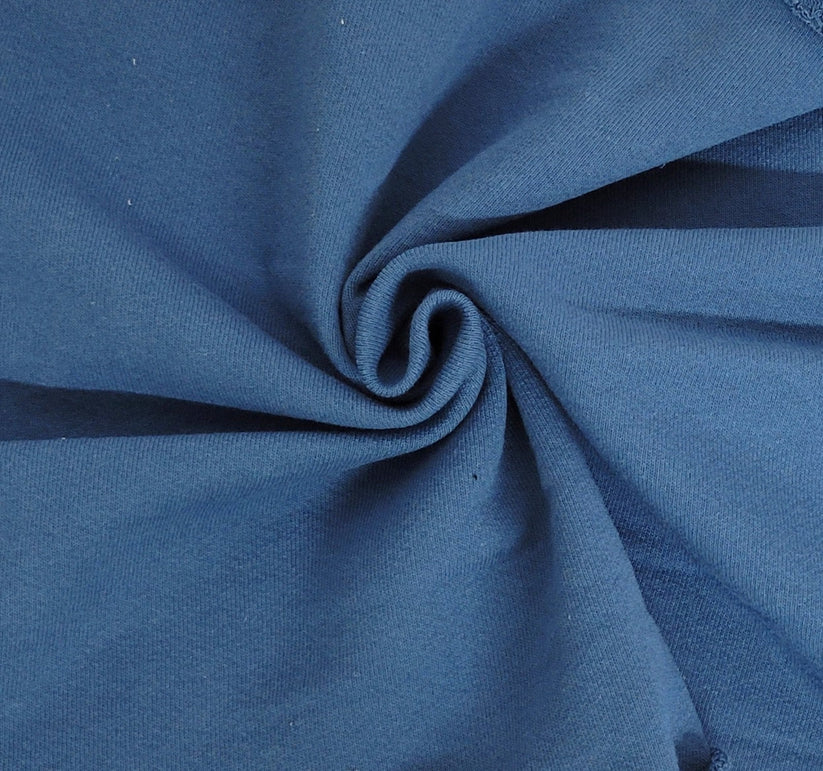 1 Yard Ocean Blue Cotton French Terry Knit Fabric for Hoodies, Shorts, and Loungewear
