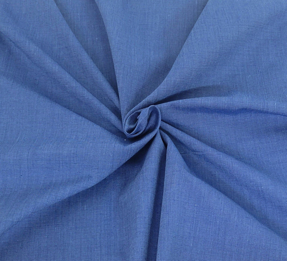 1 Yard French Blue Woven Cotton Blend Poplin Fabric